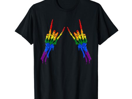 180g cotton round neck single side printed t-shirt, gay pride rainbow flag devil horns skull subtle LGBTQ t-shirt, casual t-shirt for men and women, perfect t-shirt for holiday gift, Christmas gift, 2025 gift, New Year gift For Sale