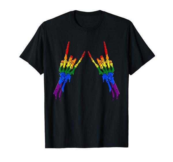 180g cotton round neck single side printed t-shirt, gay pride rainbow flag devil horns skull subtle LGBTQ t-shirt, casual t-shirt for men and women, perfect t-shirt for holiday gift, Christmas gift, 2025 gift, New Year gift For Sale