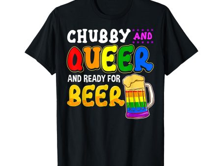 180g cotton round neck single side printed t-shirt, gay pride shirt chubby queer guy ready to drink beer rainbow LGBTQ t-shirt, casual t-shirt for men and women, perfect t-shirt for holiday gift, Christmas gift, 2025 gift, New Year gift Fashion