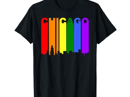 180g cotton round neck single side printed T-shirt, Chicago Illinois LGBTQ gay pride rainbow skyline T-shirt, casual T-shirts for men and women, perfect T-shirt for holiday gifts, Christmas gifts, 2025 gifts, New Year gifts Sale