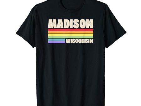 180g cotton round neck single side printed t-shirt, Madison Wisconsin Pride Rainbow Flag Gay Pride merchandise queer t-shirt, casual t-shirts for men and women, perfect t-shirt for holiday gifts, Christmas gifts, 2025 gifts, New Year gifts Cheap