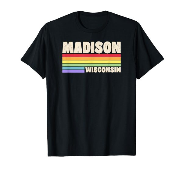 180g cotton round neck single side printed t-shirt, Madison Wisconsin Pride Rainbow Flag Gay Pride merchandise queer t-shirt, casual t-shirts for men and women, perfect t-shirt for holiday gifts, Christmas gifts, 2025 gifts, New Year gifts Cheap