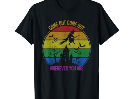 180g cotton round neck single side printed t-shirt, LGBTQ Halloween witch pride flag, suitable for lesbian Halloween t-shirts, casual t-shirts for men and women, perfect t-shirt for holiday gifts, Christmas gifts, 2025 gifts, New Year gifts Hot on Sale