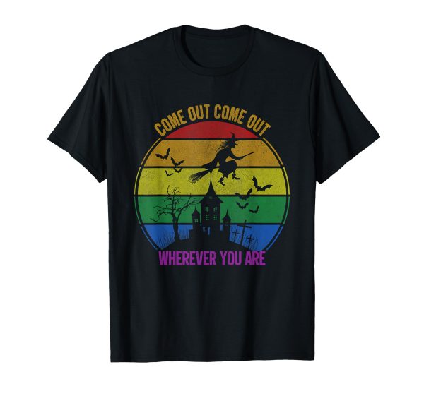 180g cotton round neck single side printed t-shirt, LGBTQ Halloween witch pride flag, suitable for lesbian Halloween t-shirts, casual t-shirts for men and women, perfect t-shirt for holiday gifts, Christmas gifts, 2025 gifts, New Year gifts Hot on Sale