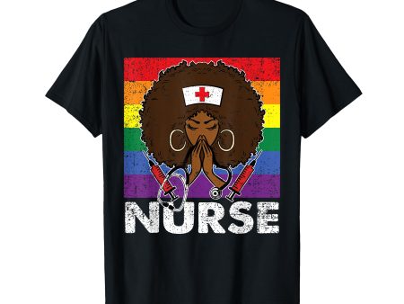 180g pure cotton round neck single side printed T-shirt, black nurse LGBT-Q gay pride flag African melanin RN nursing T-shirt, casual T-shirts for men and women, perfect T-shirt for holiday gifts, Christmas gifts, 2025 gifts, New Year gifts on Sale