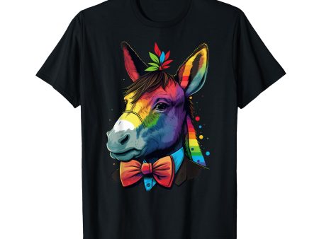 180g cotton round neck single side printed t-shirt, LGBT rainbow flag on donkey gay pride LGBTQ t-shirt, casual t-shirt for men and women, perfect t-shirt for holiday gift, Christmas gift, 2025 gift, New Year gift Discount