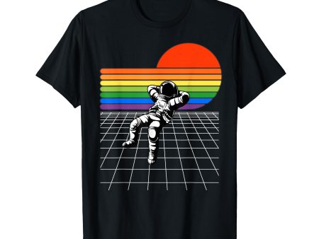 180g cotton round neck single side printed t-shirt, LGBTQ rainbow astronaut moon | retro 80s plaid gay pride t-shirt, casual t-shirts for men and women, perfect t-shirt for holiday gift, Christmas gift, 2025 gift, New Year gift on Sale