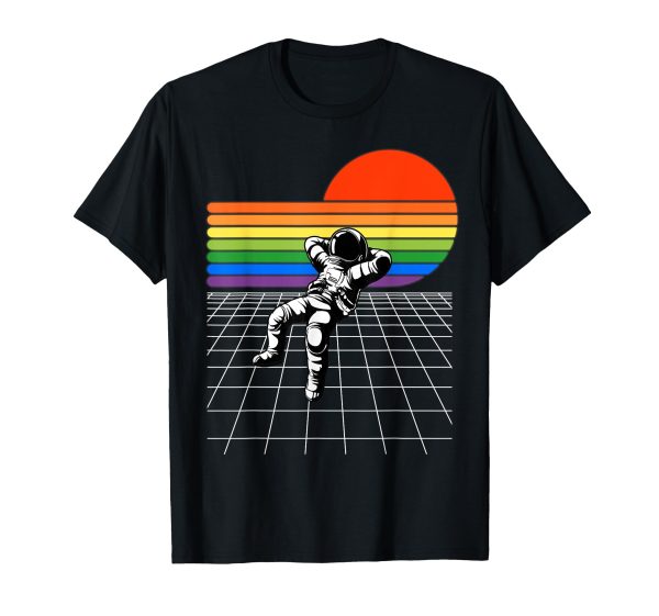 180g cotton round neck single side printed t-shirt, LGBTQ rainbow astronaut moon | retro 80s plaid gay pride t-shirt, casual t-shirts for men and women, perfect t-shirt for holiday gift, Christmas gift, 2025 gift, New Year gift on Sale