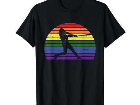 180g cotton round neck single side printed T-shirt, Baseball Player LGBT-Q Retro Gay Pride Flag Sports Fan Ally T-shirt, Casual T-shirt for Men and Women, Perfect T-shirt for Holiday Gifts, Christmas Gifts, 2025 Gifts, New Year Gifts Supply