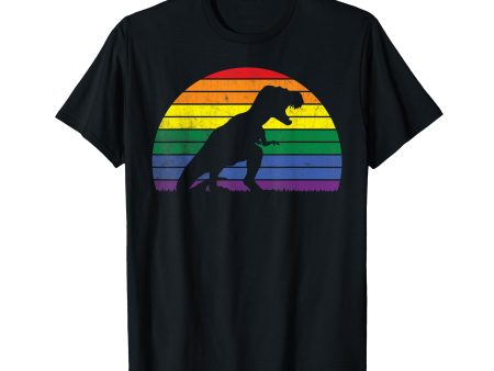 180g cotton round neck single side printed T-shirt, LGBT - T-Rex gay pride month lesbian dinosaur sunset T-shirt, casual T-shirts for men and women, perfect T-shirt for holiday gifts, Christmas gifts, 2025 gifts, New Year gifts Online Hot Sale