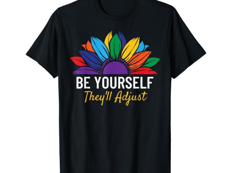 180g cotton round neck single side printed t-shirt, be yourself, they will adjust LGBTQ gay pride rainbow flag t-shirt, casual t-shirts for men and women, perfect t-shirt for holiday gifts, Christmas gifts, 2025 gifts, New Year gifts Online Hot Sale